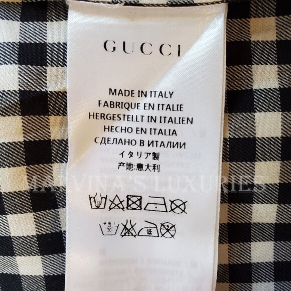 GUCCI SHIRT MENS WHITE BLACK PLAID PRINT COTTON CLASSIC - Picture 8 of 9